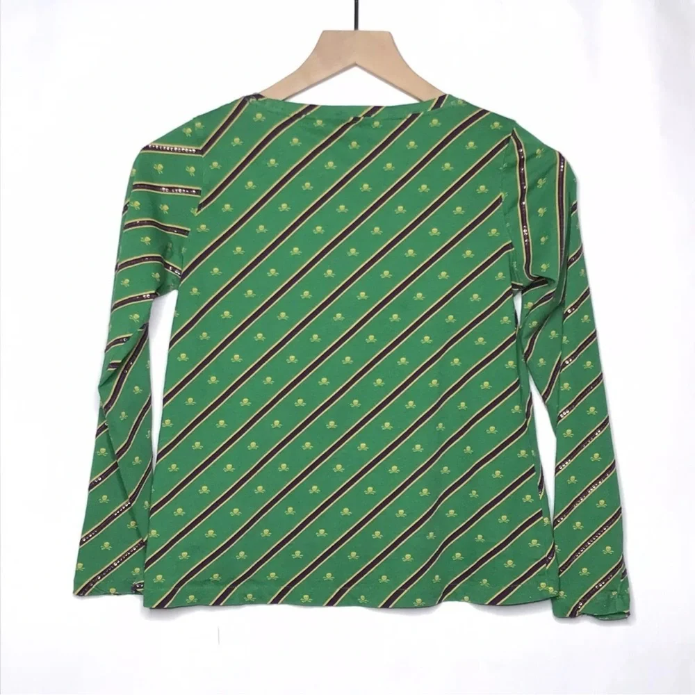 RALPH LAUREN kids skull crossbones print green long sleeve sequins top size M